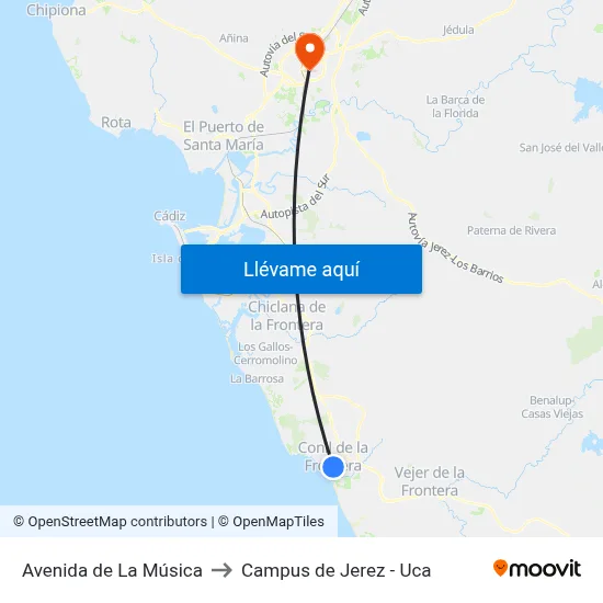 Avenida de La Música to Campus de Jerez - Uca map