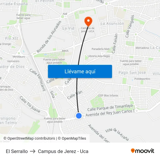 El Serrallo to Campus de Jerez - Uca map