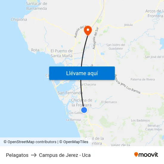 Pelagatos to Campus de Jerez - Uca map