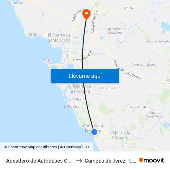 Apeadero de Autobuses Conil to Campus de Jerez - Uca map