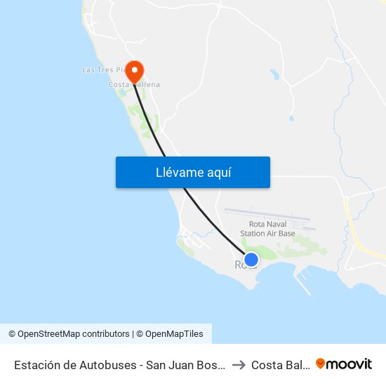 Estación de Autobuses - San Juan Bosco (Rota) 9 to Costa Ballena map
