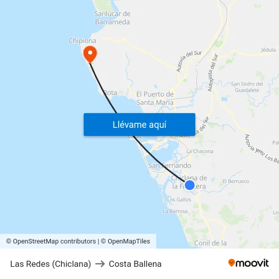 Las Redes (Chiclana) to Costa Ballena map
