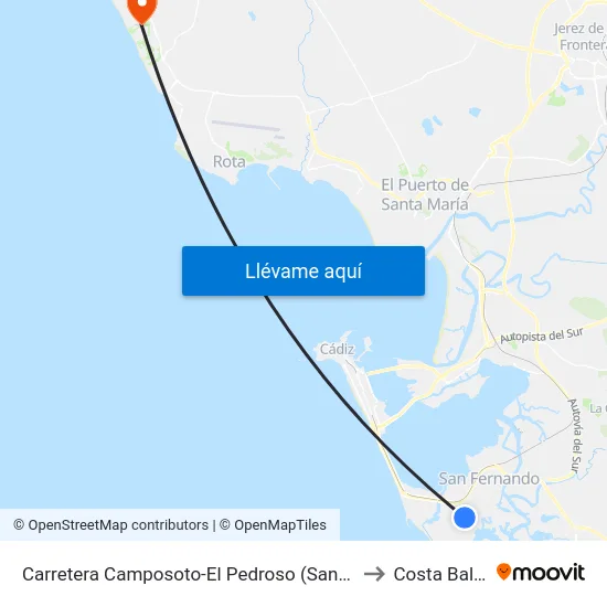 Carretera Camposoto-El Pedroso (San Fernando) to Costa Ballena map