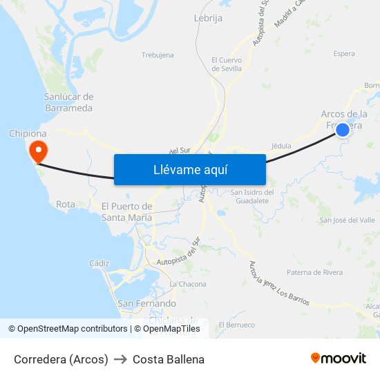 Corredera (Arcos) to Costa Ballena map