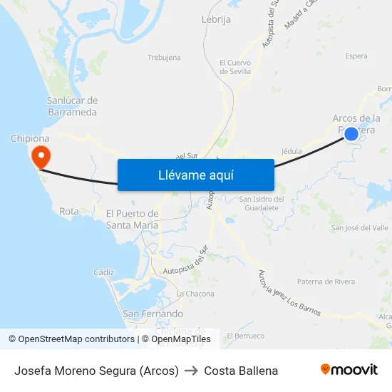 Josefa Moreno Segura (Arcos) to Costa Ballena map