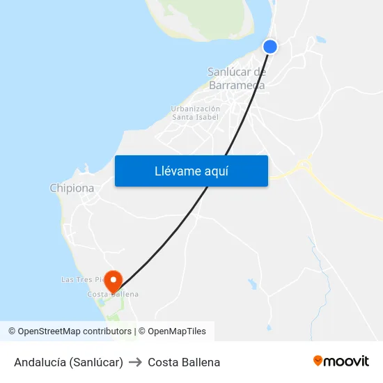 Andalucía (Sanlúcar) to Costa Ballena map