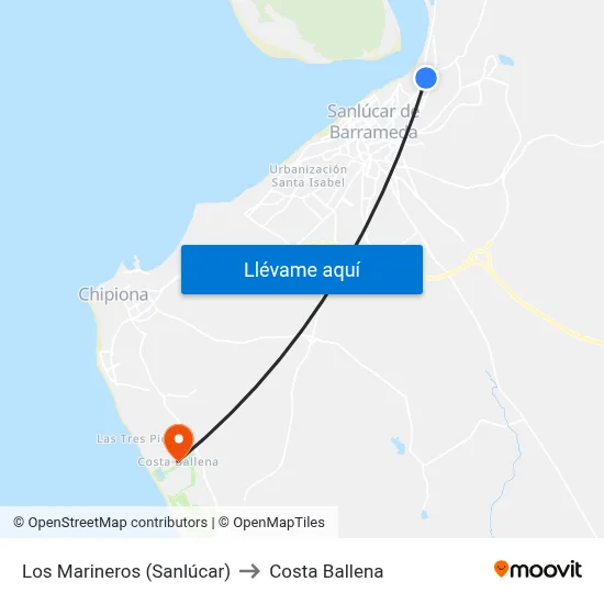 Los Marineros (Sanlúcar) to Costa Ballena map