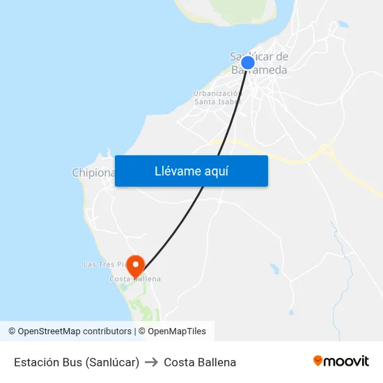 Estación Bus (Sanlúcar) to Costa Ballena map