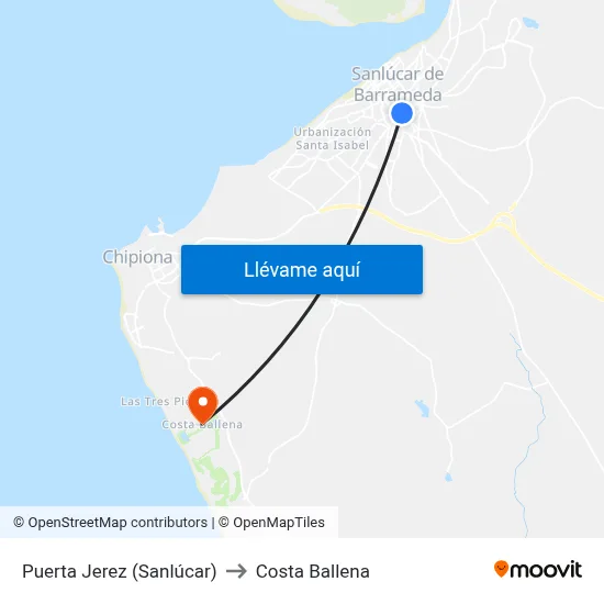 Puerta Jerez (Sanlúcar) to Costa Ballena map