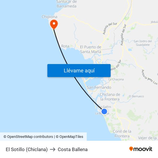 El Sotillo (Chiclana) to Costa Ballena map