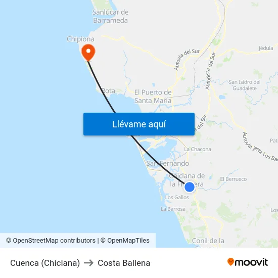 Cuenca (Chiclana) to Costa Ballena map