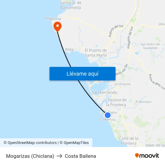 Mogarizas (Chiclana) to Costa Ballena map
