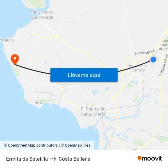 Ermita de Setefilla to Costa Ballena map