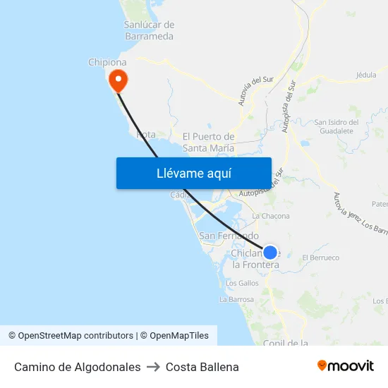 Camino de Algodonales to Costa Ballena map