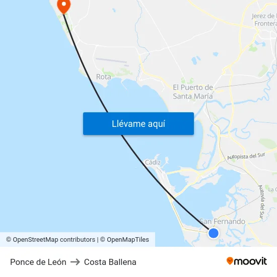 Ponce de León to Costa Ballena map