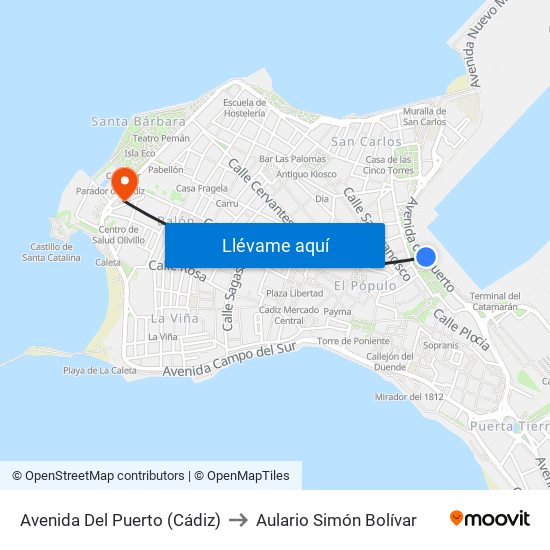 Avenida Del Puerto (Cádiz) to Aulario Simón Bolívar map