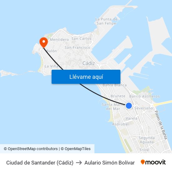 Ciudad de Santander (Cádiz) to Aulario Simón Bolívar map