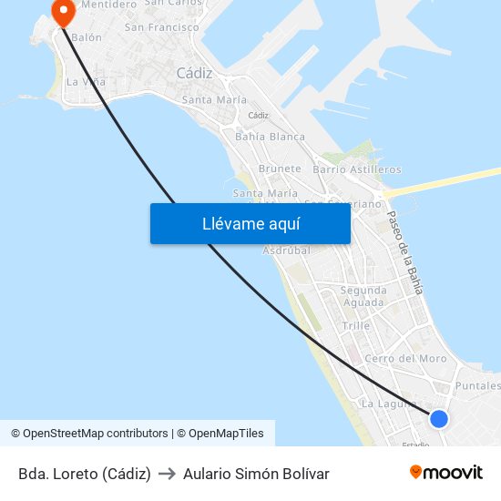 Bda. Loreto (Cádiz) to Aulario Simón Bolívar map