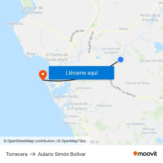 Torrecera to Aulario Simón Bolívar map