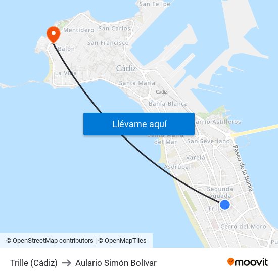 Trille (Cádiz) to Aulario Simón Bolívar map