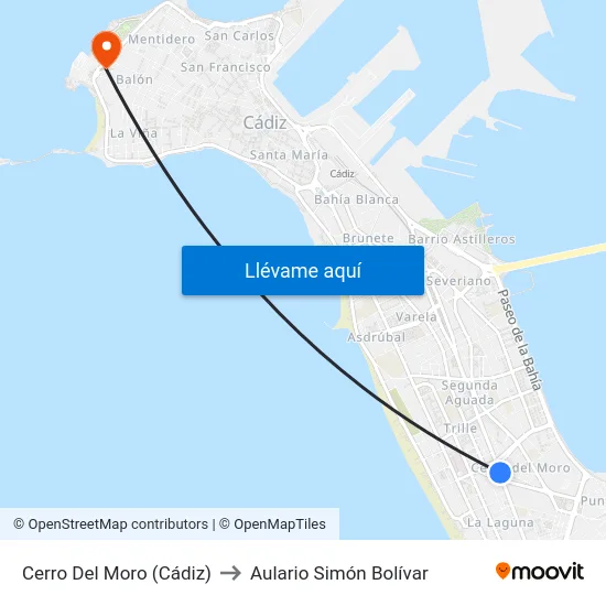 Cerro Del Moro (Cádiz) to Aulario Simón Bolívar map