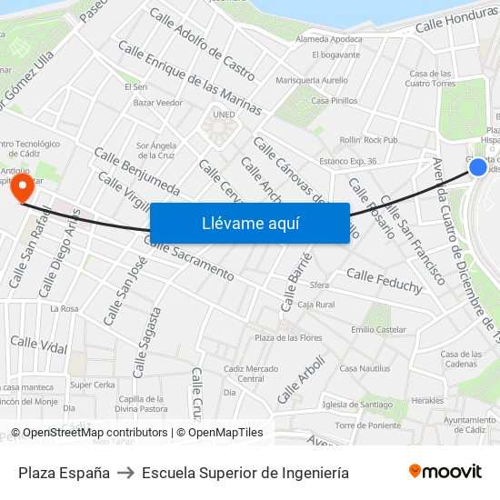 Plaza España to Escuela Superior de Ingeniería map
