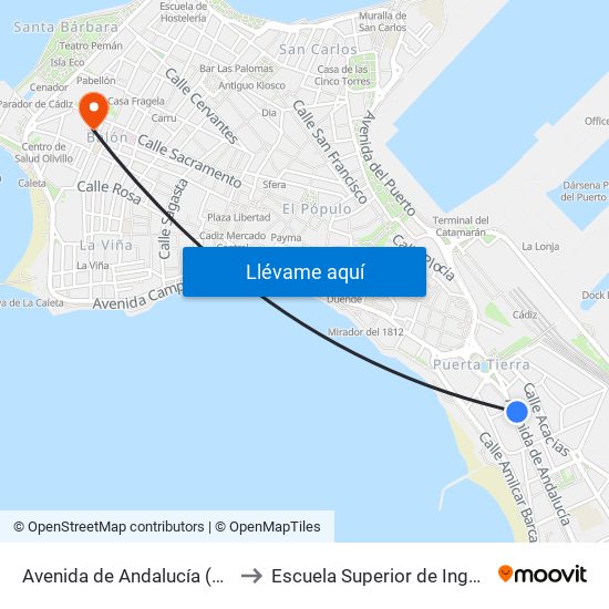 Avenida de Andalucía (Cádiz) to Escuela Superior de Ingeniería map