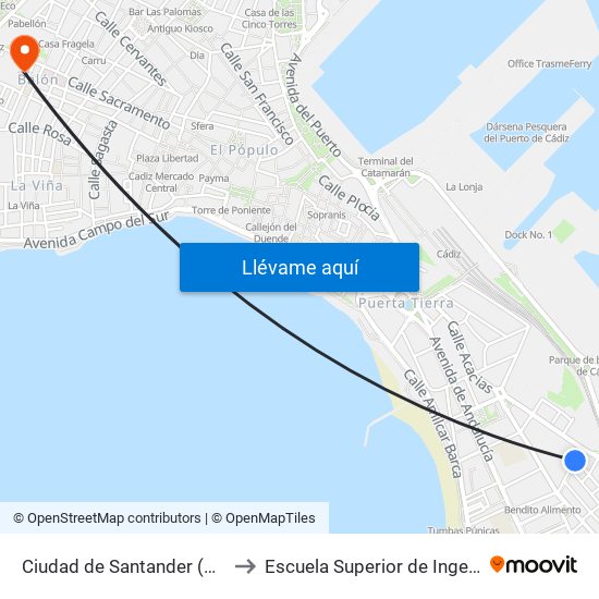 Ciudad de Santander (Cádiz) to Escuela Superior de Ingeniería map