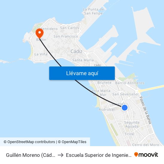 Guillén Moreno (Cádiz) to Escuela Superior de Ingeniería map