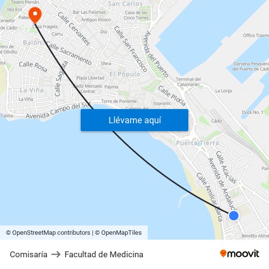 Comisaría to Facultad de Medicina map