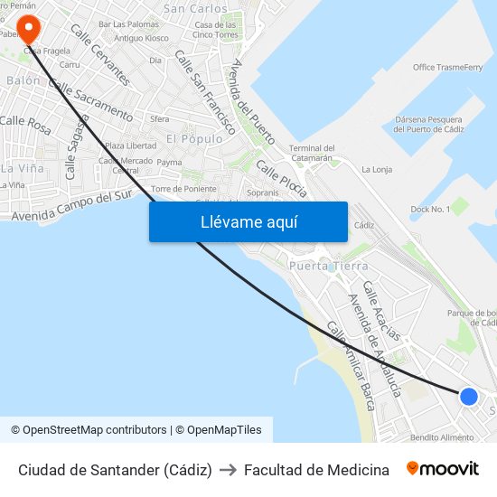 Ciudad de Santander (Cádiz) to Facultad de Medicina map