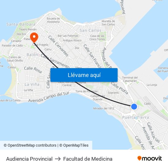 Audiencia Provincial to Facultad de Medicina map