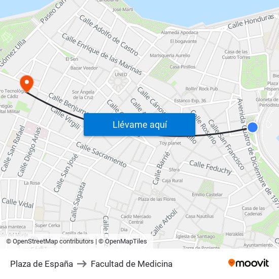 Plaza de España to Facultad de Medicina map