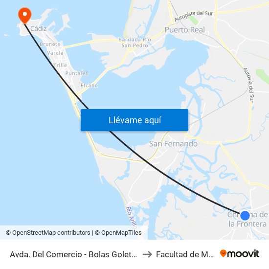 Avda. Del Comercio - Bolas Goletas (Chiclana) to Facultad de Medicina map