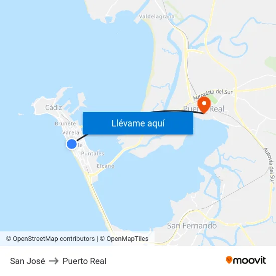 San José to Puerto Real map