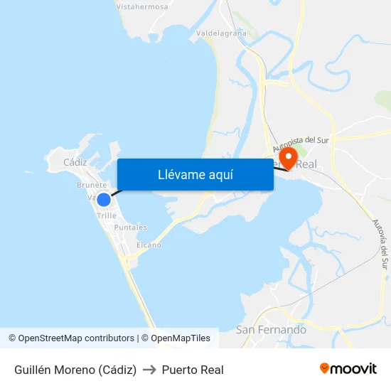 Guillén Moreno (Cádiz) to Puerto Real map