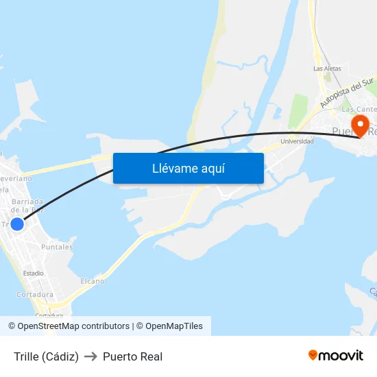 Trille (Cádiz) to Puerto Real map