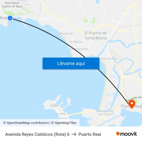 Avenida Reyes Católicos (Rota) 6 to Puerto Real map