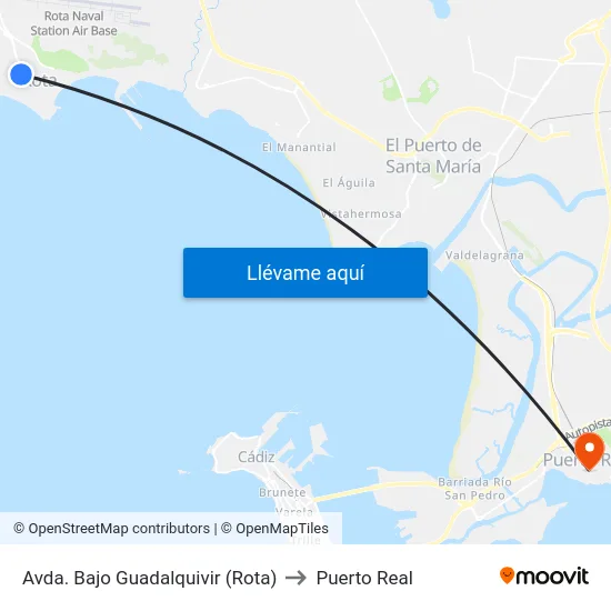 Avda. Bajo Guadalquivir (Rota) to Puerto Real map
