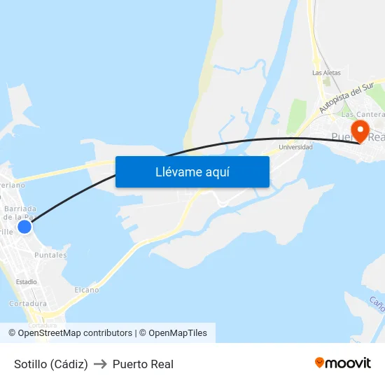 Sotillo (Cádiz) to Puerto Real map