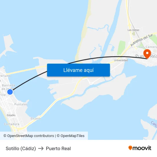 Sotillo (Cádiz) to Puerto Real map