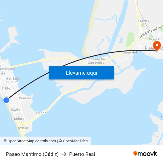 Paseo Marítimo (Cádiz) to Puerto Real map
