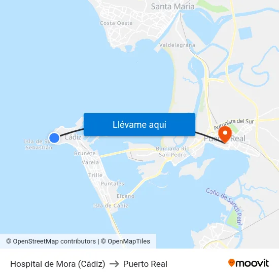Hospital de Mora (Cádiz) to Puerto Real map