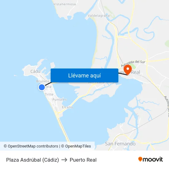 Plaza Asdrúbal (Cádiz) to Puerto Real map