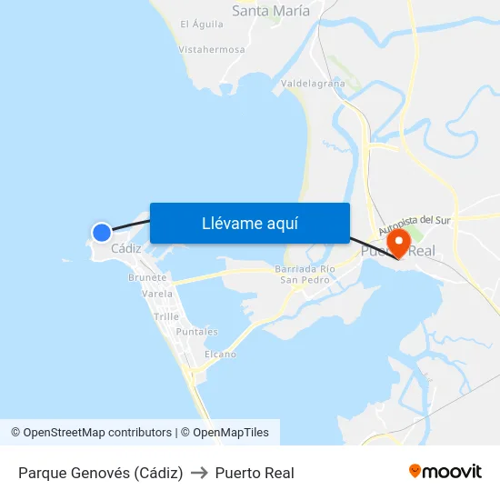 Parque Genovés (Cádiz) to Puerto Real map