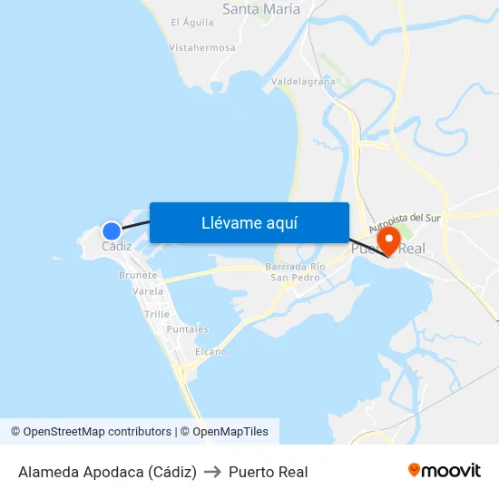 Alameda Apodaca (Cádiz) to Puerto Real map