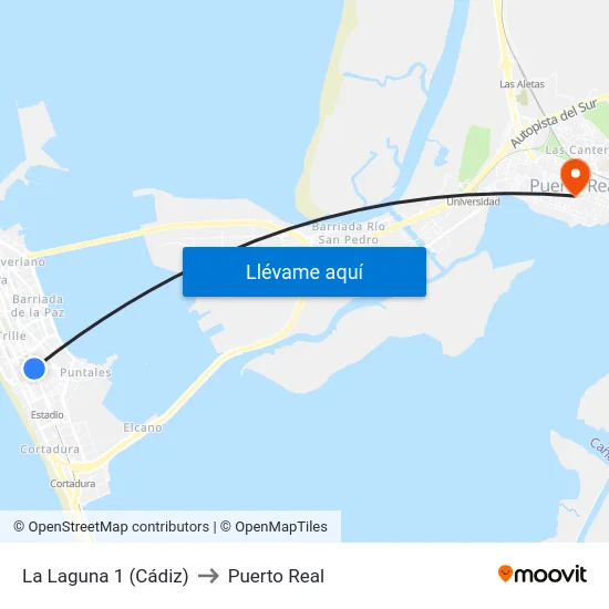 La Laguna 1 (Cádiz) to Puerto Real map