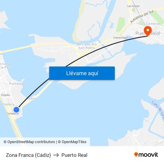 Zona Franca (Cádiz) to Puerto Real map