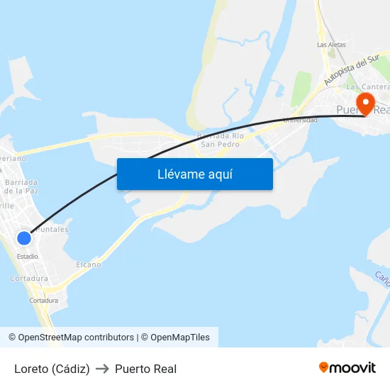 Loreto (Cádiz) to Puerto Real map