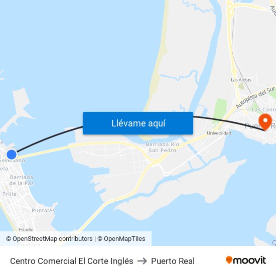 Centro Comercial  El Corte Inglés to Puerto Real map